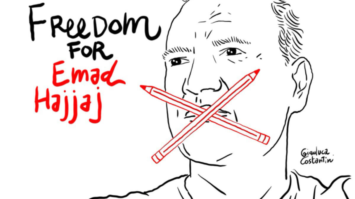 Jordanian cartoonist Emad Hajjaj was arrested by the authorities for a cartoon related to Israel-UAE peace deal. (Image by Gianluca Costantini/ Twitter)