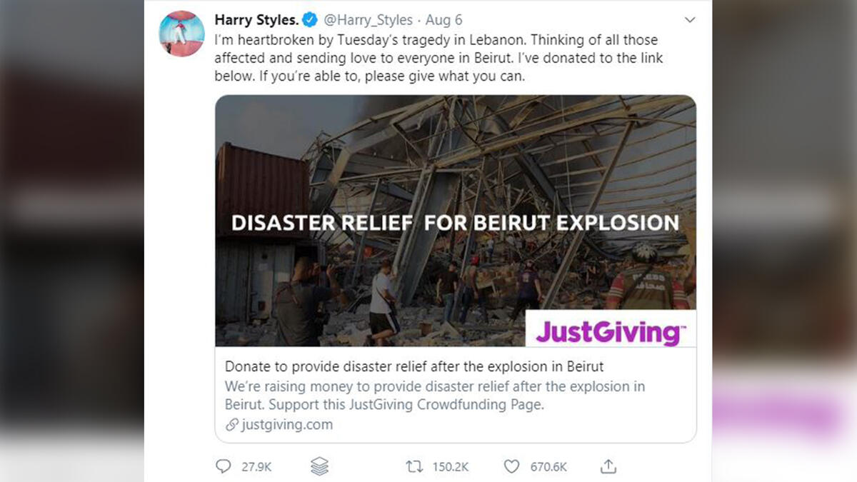 Harry Styles: 'I’ve donated to the link below.'