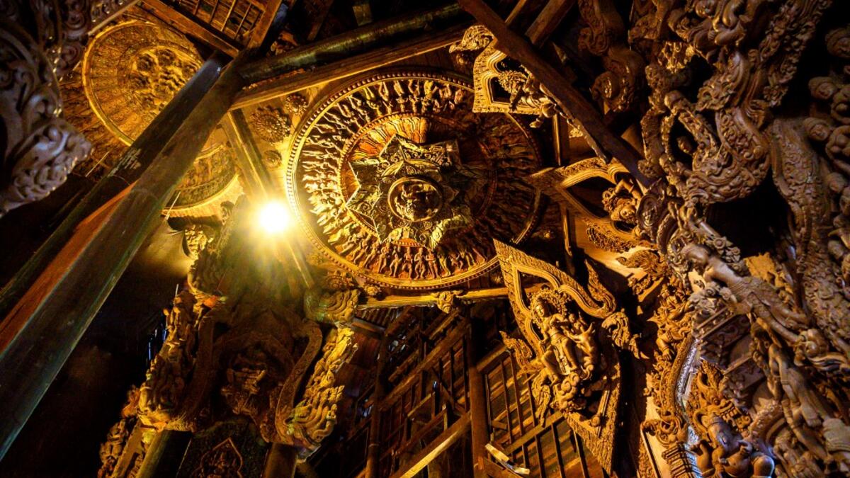 Inspired by the Thai temples in Ayutthaya, the building was designed by Thai businessman Lek Viriyaphan and is decorated with ornamentation from the Thai, Hindu, Buddhist, Chinese, and Khmer traditions. The construction started in 1981 and is not expected to be finished until 2025. Mladen ANTONOV / AFP