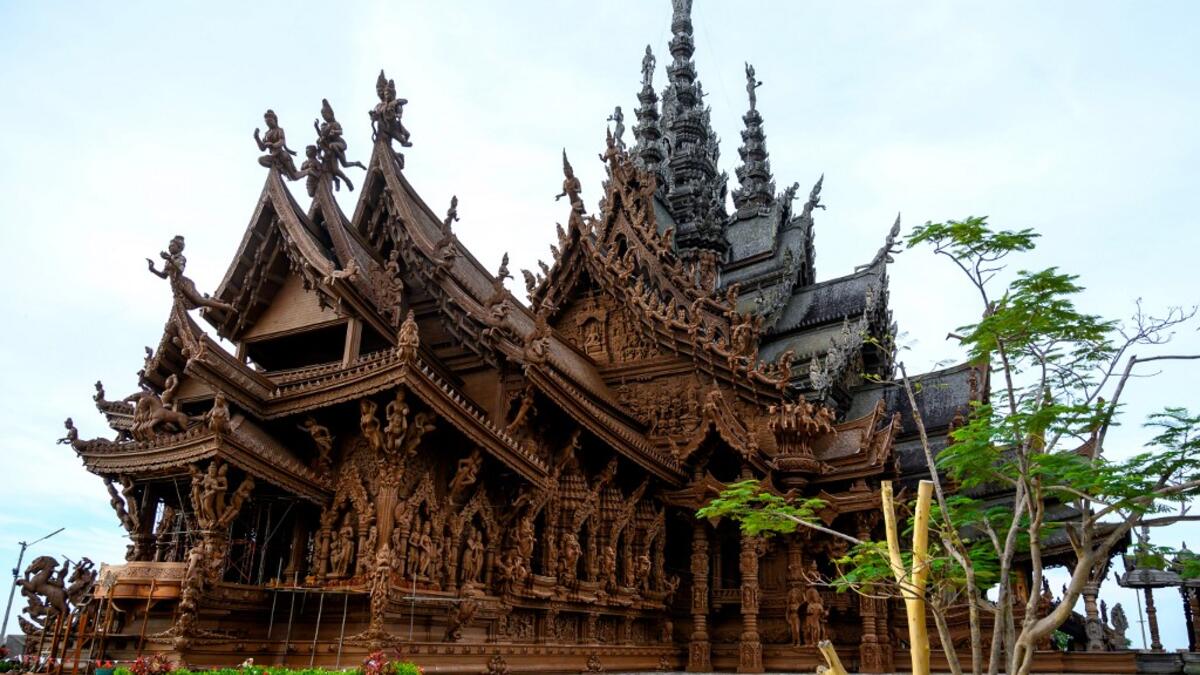 This photograph taken on September 1, 2020 shows the all wooden Sanctuary of Truth Hindu-Buddhist temple and museum in Pattaya. Mladen ANTONOV / AFP