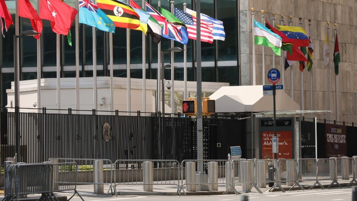 The United Nations building stands in Manhattan on the first official day of the 75th United Nations General Assembly on September 22, 2020 in New York City. Due to the ongoing COVID-19 pandemic, this year's gathering is mostly being held remotely with world leaders making speeches and appearances by video link. Spencer Platt/Getty Images/AFP SPENCER PLATT / GETTY IMAGES NORTH AMERICA / Getty Images via AFP