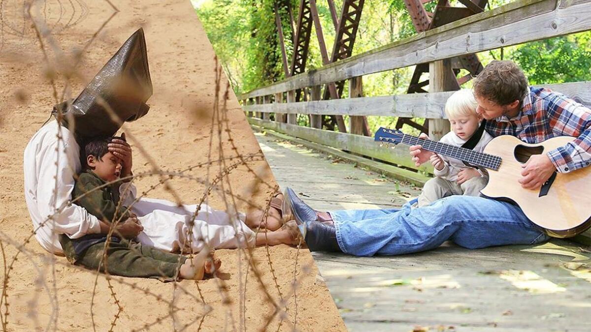 An Iraqi man comforts his 4-year-old son at a holding center for prisoners of war, in the base camp of the US Army 101st Airborne Division near An Najaf. The boy had become terrified when, according to orders, his father was hooded and handcuffed. A US soldier later severed the plastic handcuffs so that the man could comfort his child. Hoods were placed over detainees' heads because they were quicker to apply than blindfolds. (ugurgallen/ Instagram)