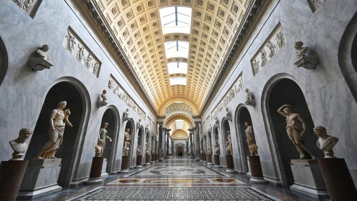 View of a corridor of the Vatican Museum (Musei Vaticani) taken on its reopening day to the public on February 1, 2021 in Vatican City, as the city-state eases its closure aimed at curbing the spread of the COVID-19 infection, caused by the new coronavirus. Andreas SOLARO / AFP
