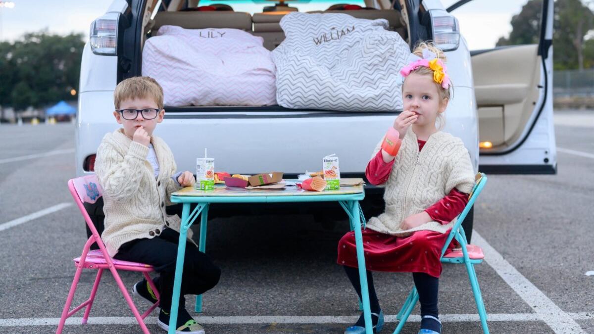 A view of the atmosphere at the launch of Street Food Cinema's Valentine's Day Drive-In at Santa Monica Airport on February 11, 2021 in Santa Monica, California. Emma McIntyre/Getty Images/AFP