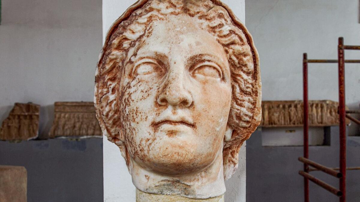 view of a Greco-Roman sculpture on display at the Cyrene Museum