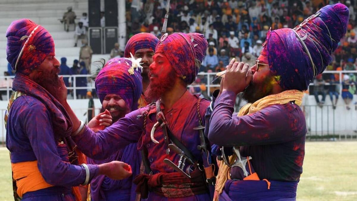 Nihang #Sikhs perform Gatka and ride horses during #HolaMohalla festival.