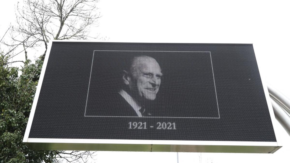An advertising billboard displays a picture in honour of Britain's Prince Philip, Duke of Edinburgh