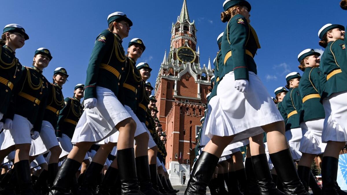 Russian servicewomen gather at Red Square in Moscow