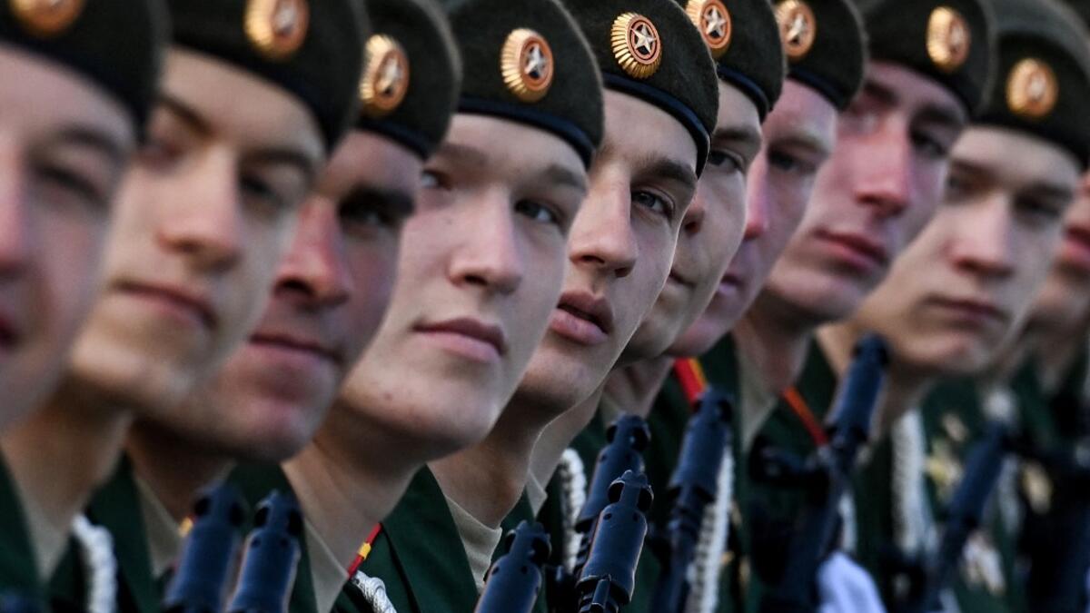 Russian servicemen gather at Red Square in Moscow