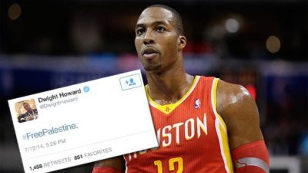 دوايت هاورد: أزال نجم NBA تغريدة "الحرية لفلسطين" واستبدلها بأخرى قال فيها: "كانت التغريدة السابقة خطأ ولم أعلق قد على السياسة الدولية ولن أفعل ذلك أبدًا، اعتذر اذا أسأت الى أي شخص بتغريديتي السابقة".