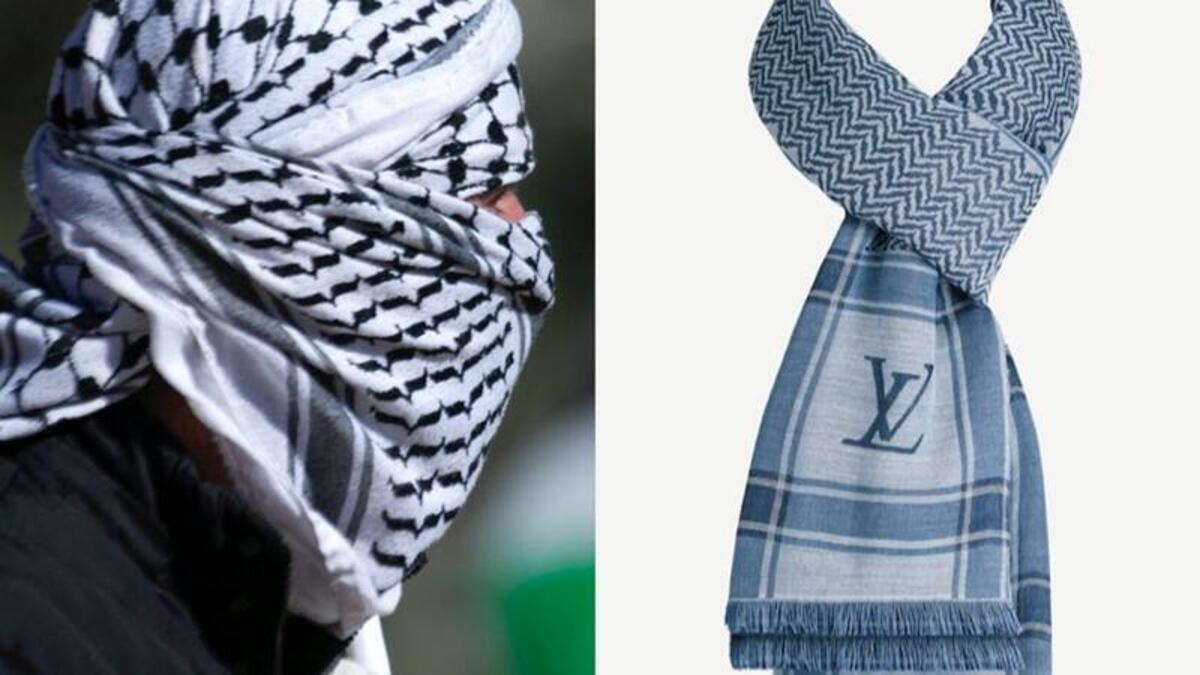 طرحت دار "لوي فيتون" حين طرحت وشاحًا مستوحى من الكوفية الفلسطينية بقيمة 705 دولار أمريكي، وعبر مغردون عن مخاوفهم بشأن سعر الوشاح وتغير اللون من الأسود والأبيض التقليدي إلى الأزرق والأبيض.