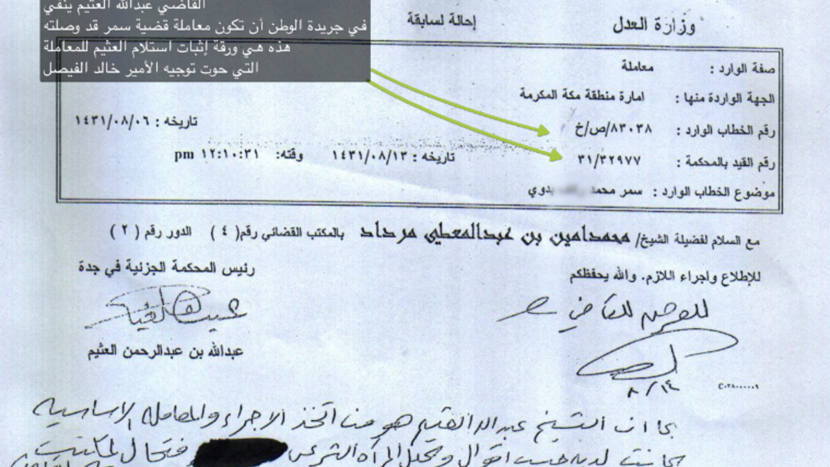 في 4 أبريل عام 2010: حضرت سمر إحدى جلسات المحكمة في قضية العضل التي رفعتها ضد والدها، تم اعتقال سمر بحسب مذكرة الاعتقال الصادرة بحقها في قضية العقوق وتم احتجازها في سجن بريمان في جدة، وبعد شهرين اقترح أمير منطقة مكة الأمير خالد الفيصل تشكيل لجنة لتسوية الخلاف بين الأب وابنته عن طريق أخذ تعهد منه بعدم استخدام العنف ضدها، السماح لها بالزواج.