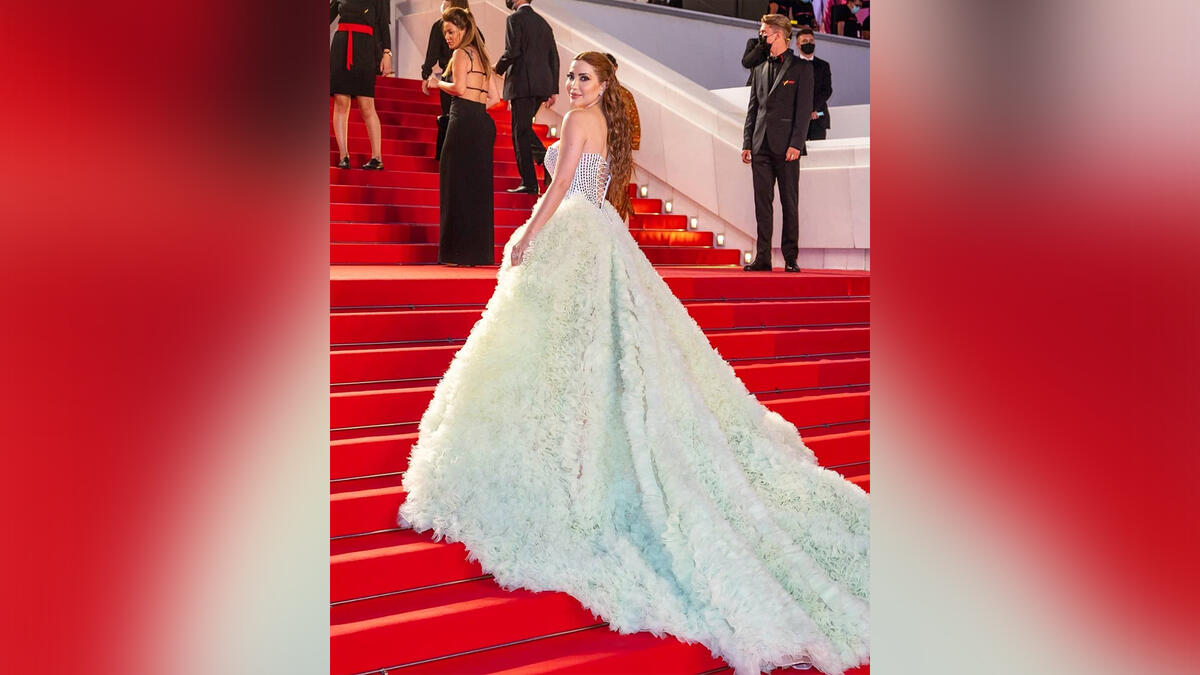 Syrian actress Nesreen Tafesh - Dress by ATELIER ZUHRA