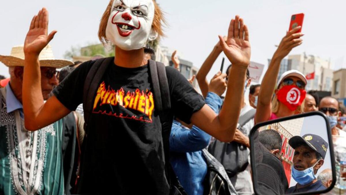 Thousands of demonstrators gather in Tunisian capital Tunis to protest against President Kais Saied's seizure of governing powers in July