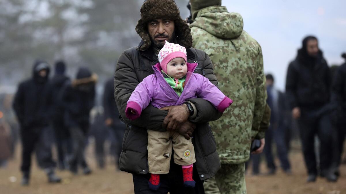 Migrants near the Belarus-Polish border