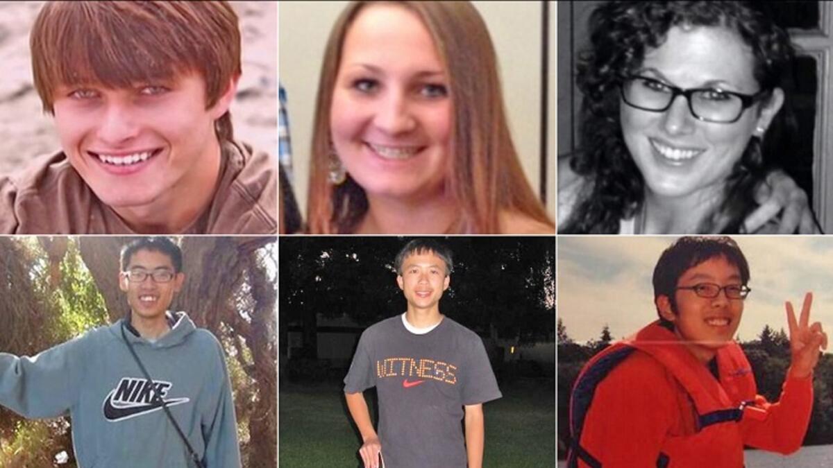 جامعة كاليفورنيا، سانتا باربرا، مايو 2014، 6 قتلى: طالب جامعي يبلغ من العمر 22 عامًا يشعر بالإحباط بسبب الرفض الجنسي، قام بإطلاق النار على ستة طلاب بالقرب من المدرسة وأصاب عدة آخرين قبل أن يقتل نفسه.