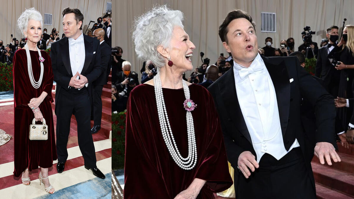 Maye Musk in Dior Haute Couture and Elon Musk