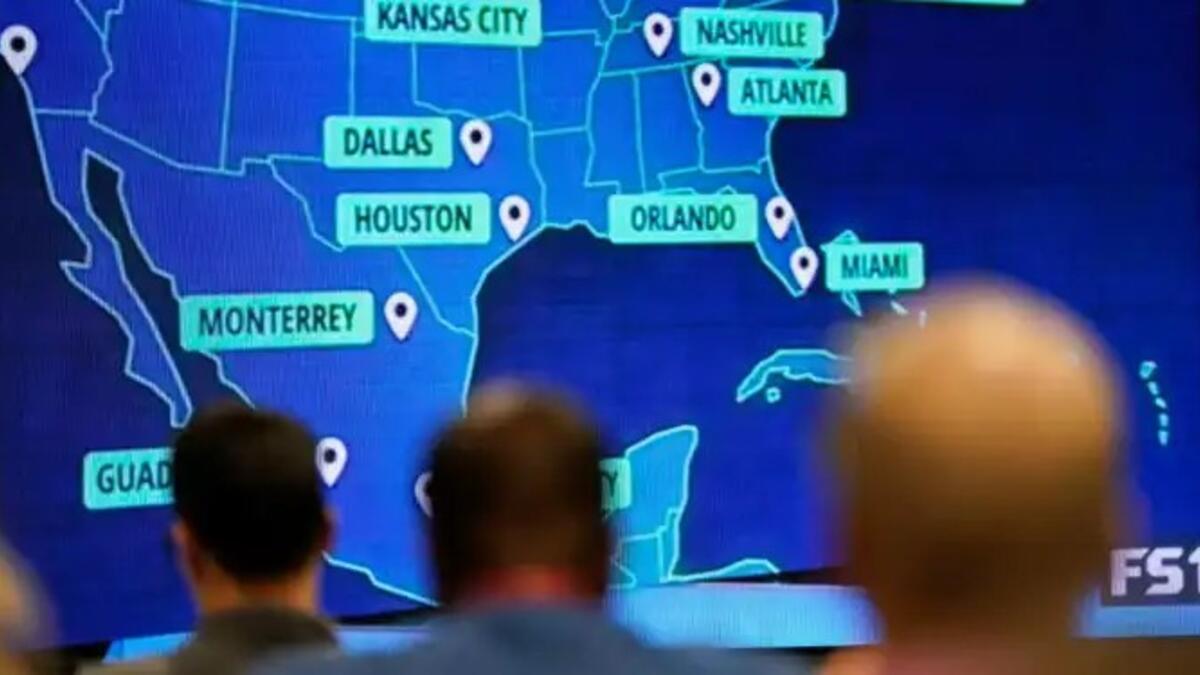 مدن أمريكية تستضيف كأس العالم: سياتل وسان فرانسيسكو ولوس أنجلوس وهيوستن وأتالانتا وكانساس سيتي ودالاس وبوسطن وفيلاديلفيا وميامي و(نيو جيرسي - نيويورك).