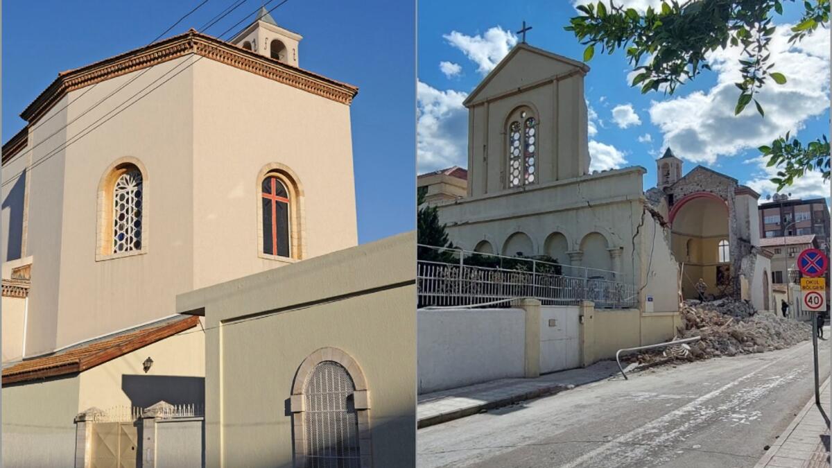 كنيسة البشارة الكاثوليكية في مدينة إسكندرون: تضررت الكنيسة التي يعود للقرن التاسع عشر بشدة من الزلزال المدمر وتحولت إلى خراب.