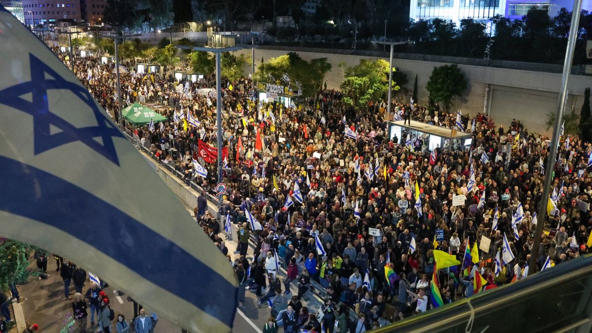 Family members and friends of Israelis held hostage by Palestinian militants in Gaza since October 2023, rally to demand action for their release in front of the Israeli defence ministry in Tel Aviv on March 8, 2025. AFP Hundreds of thousands of ultra-orthodox Jews rally in Jerusalem