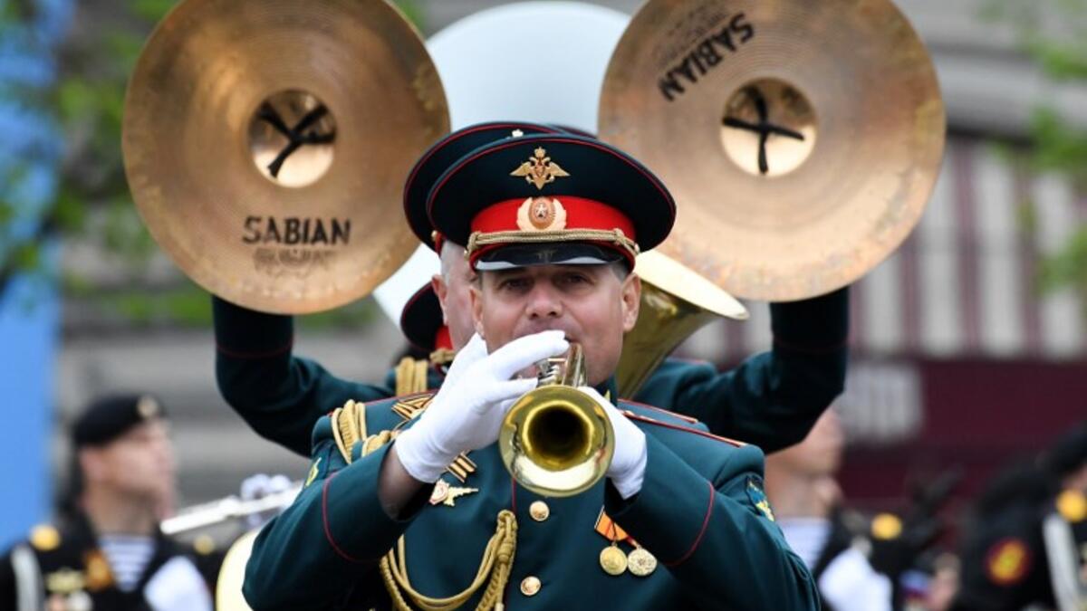 A Russian military band performs at Red Square during the general rehearsal of the Victory Day military parade in Moscow on May 6, 2018. Russia marks the 73rd anniversary of the Soviet Union's victory over Nazi Germany in World War Two on May 9.
Kirill KUDRYAVTSEV / AFP