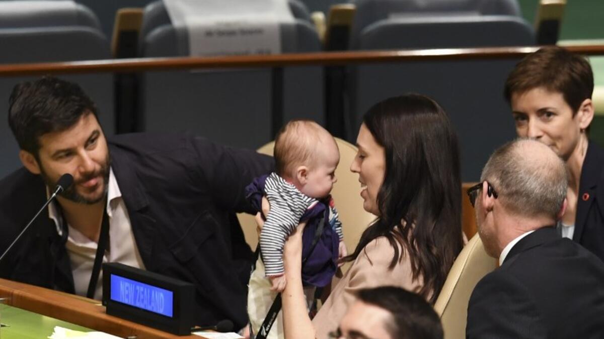 Jacinda Ardern, Prime Minister and Minister for Arts, Culture and Heritage, and National Security and Intelligence of New Zealand looks on at her daughter Neve Te Aroha Ardern Gayford during the Nelson Mandela Peace Summit September 24, 2018
Don EMMERT / AFP