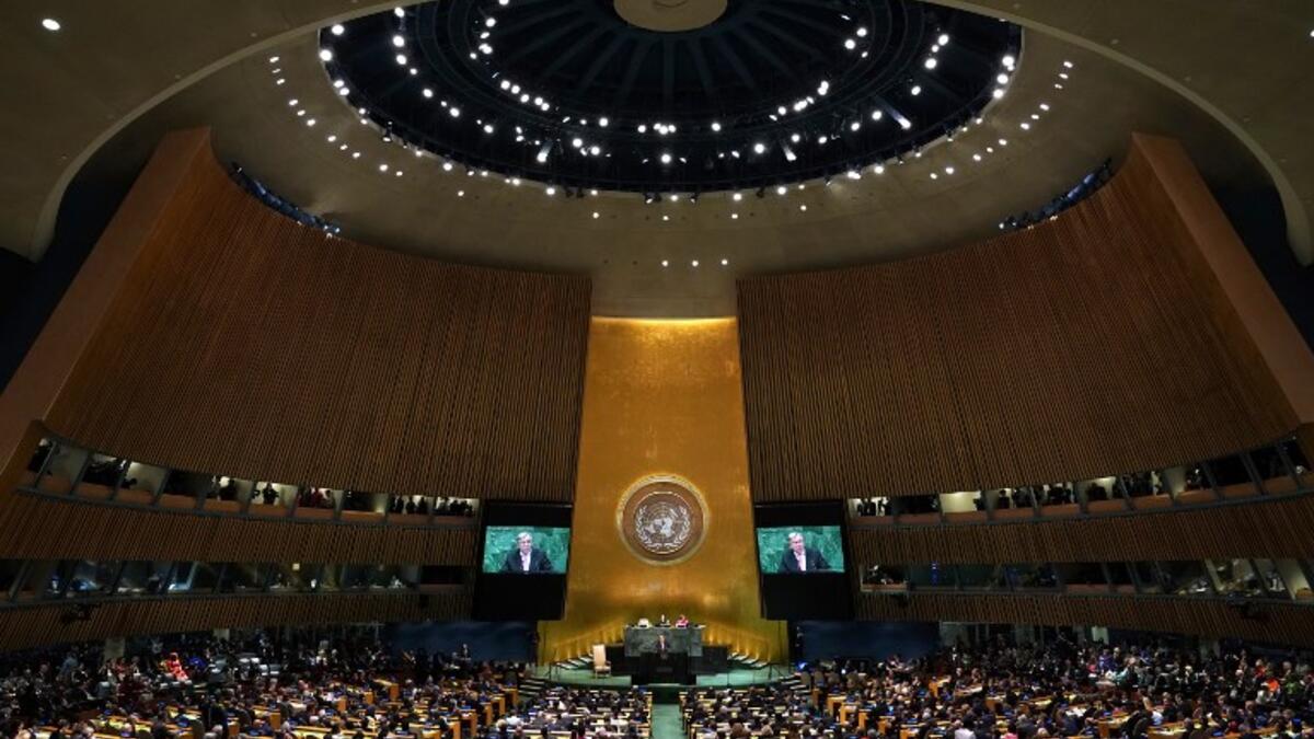 Antonio Guterres Secretary-General of the United Nations speaks during the General Debate of the 73rd session of the General Assembly at the United Nations in New York September 25, 2018. 
TIMOTHY A. CLARY / AFP