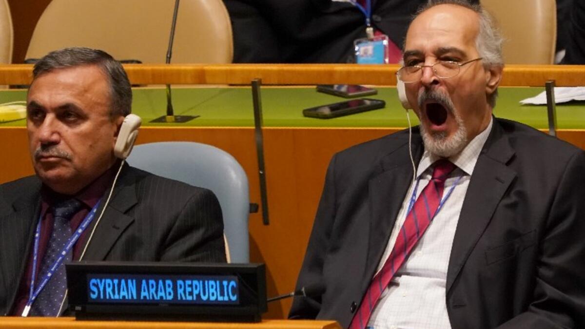 Syrian Ambassador to the UN Bashar Jaafari yawns as he attends the General Debate of the 73rd session of the General Assembly at the United Nations on September 25, 2018 in New York. 
Don EMMERT / AFP