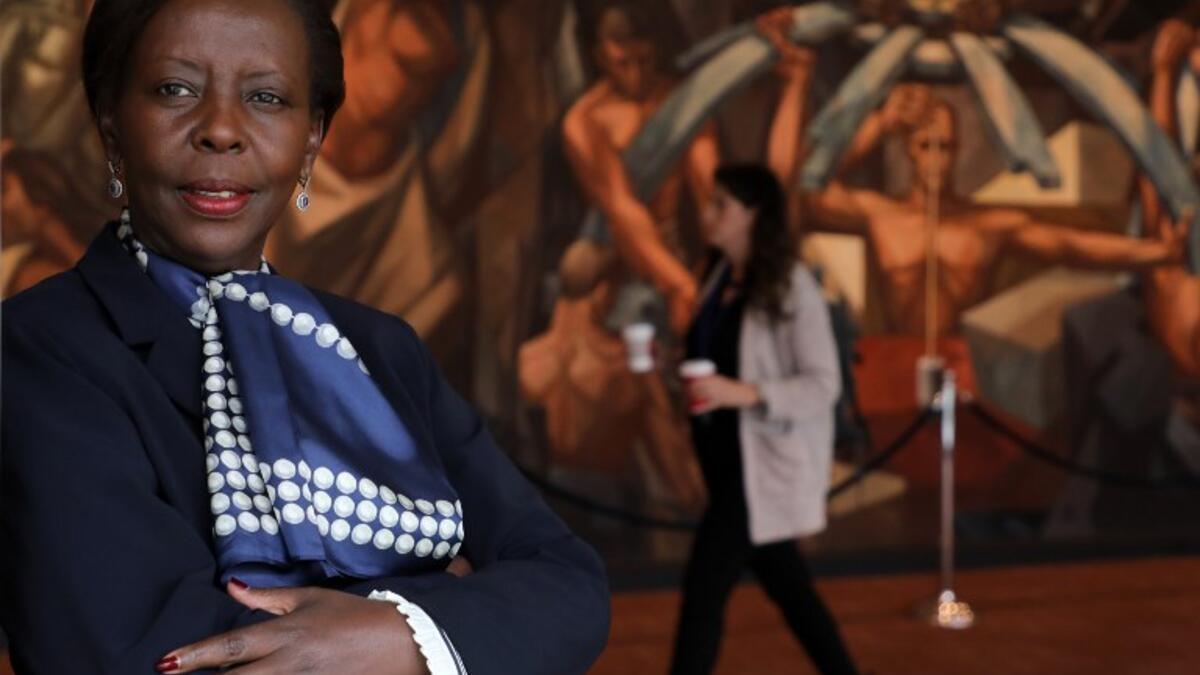 Rwanda Foreign Affairs Minister, Louise Mushikiwabo, who is running for Secretary General of the International Organisation of La Francophonie (OIF), poses for pictures onj the sidelines of the UN General Assembly, September 25, 2018 in New York. 
Ludovic MARIN / AFP