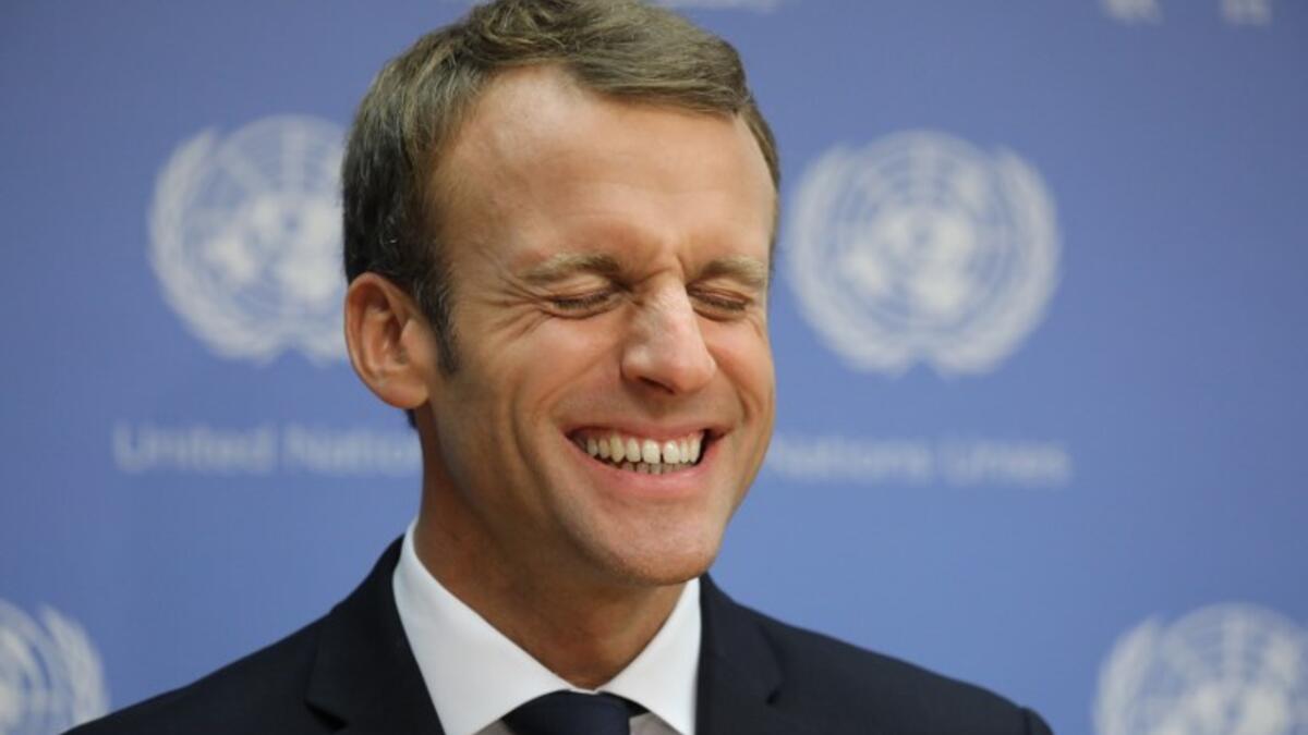 French President Emmanuel Macron speaks to the press during the annual general assembly at the United Nations headquarters in New York City on September 25, 2018. 
Ludovic MARIN / AFP