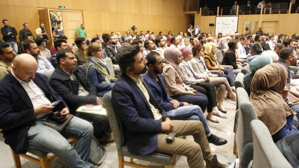 Iraqis attend a conference at "The Station", Baghdad's incubator for would-be entrepreneurs, in the Iraqi capital on November 17, 2018.
SABAH ARAR / AFP