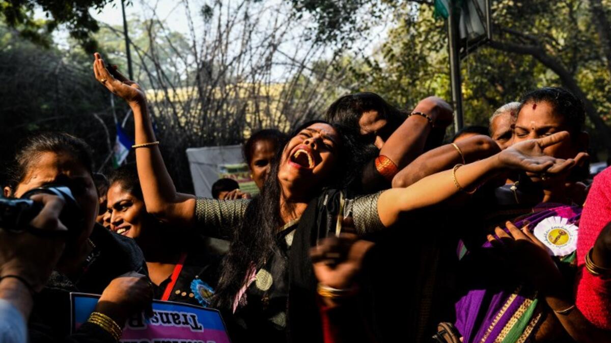 Members of the Indian transgender community take part in a protest against the Transgender Persons (Protection of Rights) Bill.
CHANDAN KHANNA / AFP