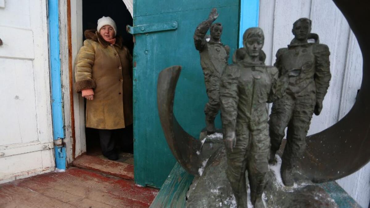 A guide waits for visitors at the space museum located in Saint Paraskeva church in Pereyaslav-Khemlnytsky, a small town some 80 kilometers southeast of Kiev on January 11, 2019.
ALEKSEY FILIPPOV / AFP