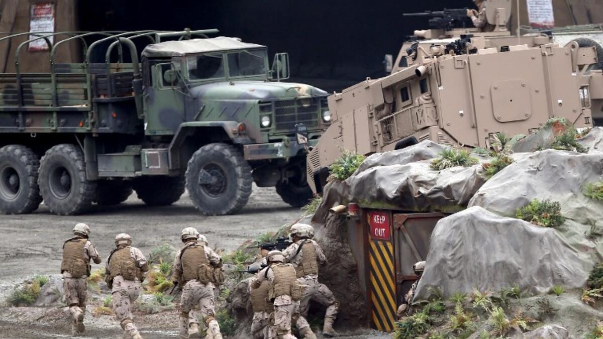 Members fo the UAE Armed forces perform a military drill during the opening of the International Defence Exhibtion and Confrence at the Abu Dhabi National Exhibtion Centre on February 17, 2019. 
AFP