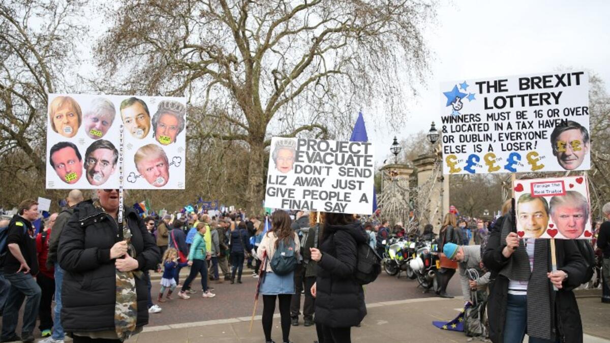Hundreds of thousands of pro-Europeans from across Britain were expected to march through London on Saturday calling for another referendum on EU membership with the country mired in political paralysis over Brexit.
Isabel INFANTES / AFP
