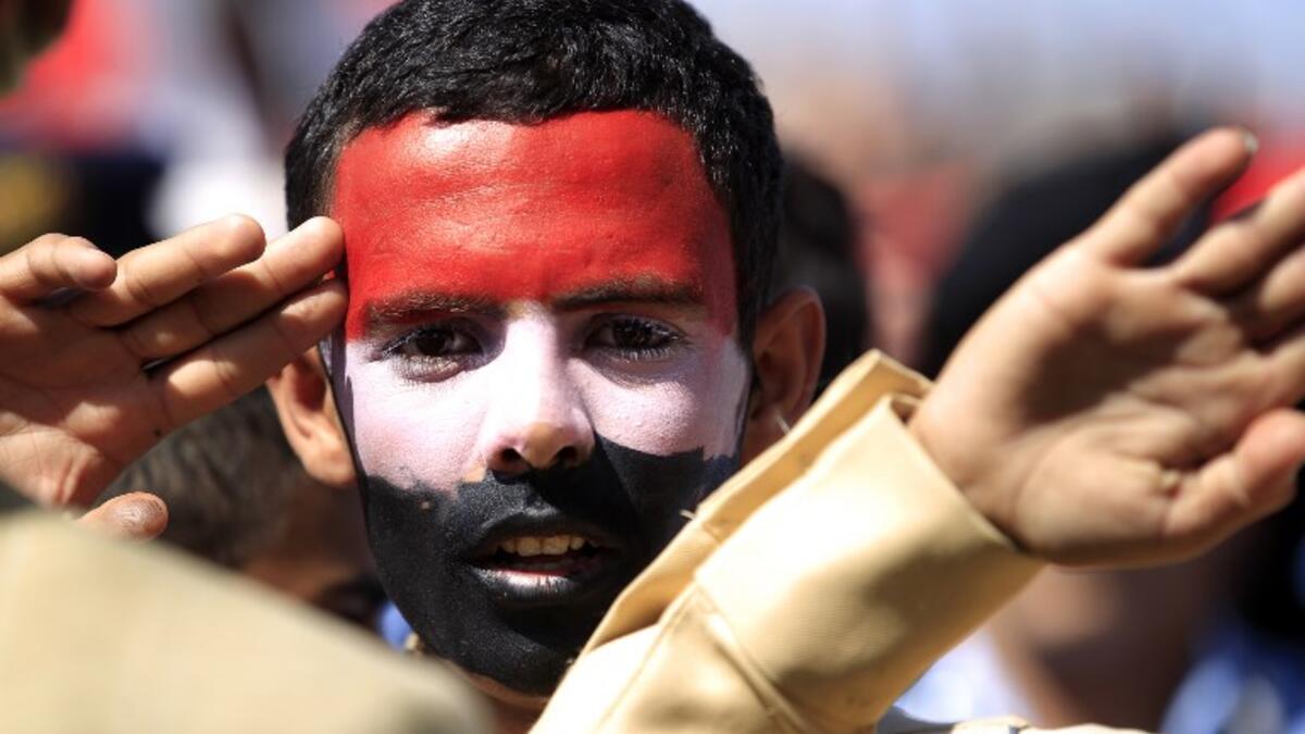 A Yemeni man takes part in a demonstration calling for the Saudi-led coalition's blockade to be lifted in the rebel-held capital Sanaa. 

The coalition shut down Yemen's borders on Nov. 6 in response to a missile attack by Houthi rebels that was intercepted near Riyadh airport.

(MOHAMMED HUWAIS / AFP)