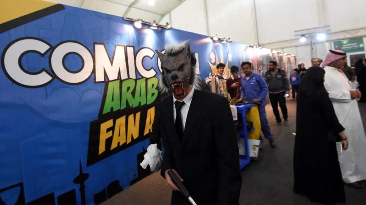 A Saudi cosplayer dresses in a suit and a wolf mask as he attends the first ever Comic-Con Arabia event held in the capital Riyadh on November 25, 2017. 
(FAYEZ NURELDINE / AFP)