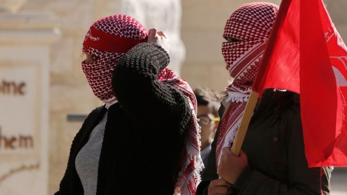 Female Palestinian protestors take part in clashes with Israeli forces following a demonstration by the Popular Front for the Liberation of Palestine (PFLP) in Bethlehem in the Israeli occupied West Bank.
(Musa AL SHAER / AFP)