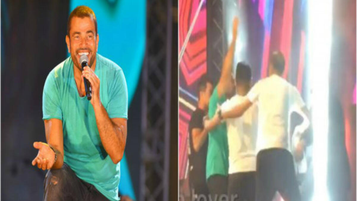 أثار النجم المصري عمرو دياب ضجة بعد انتشار مقطع فيديو له وهو يقوم بإبعاد حارسه الشخصي عن المسرح وضربه أمام الجمهور على كتفه، بعد صعود أحد المعجبين على المسرح بشكل خاطف لالتقاط الصور.