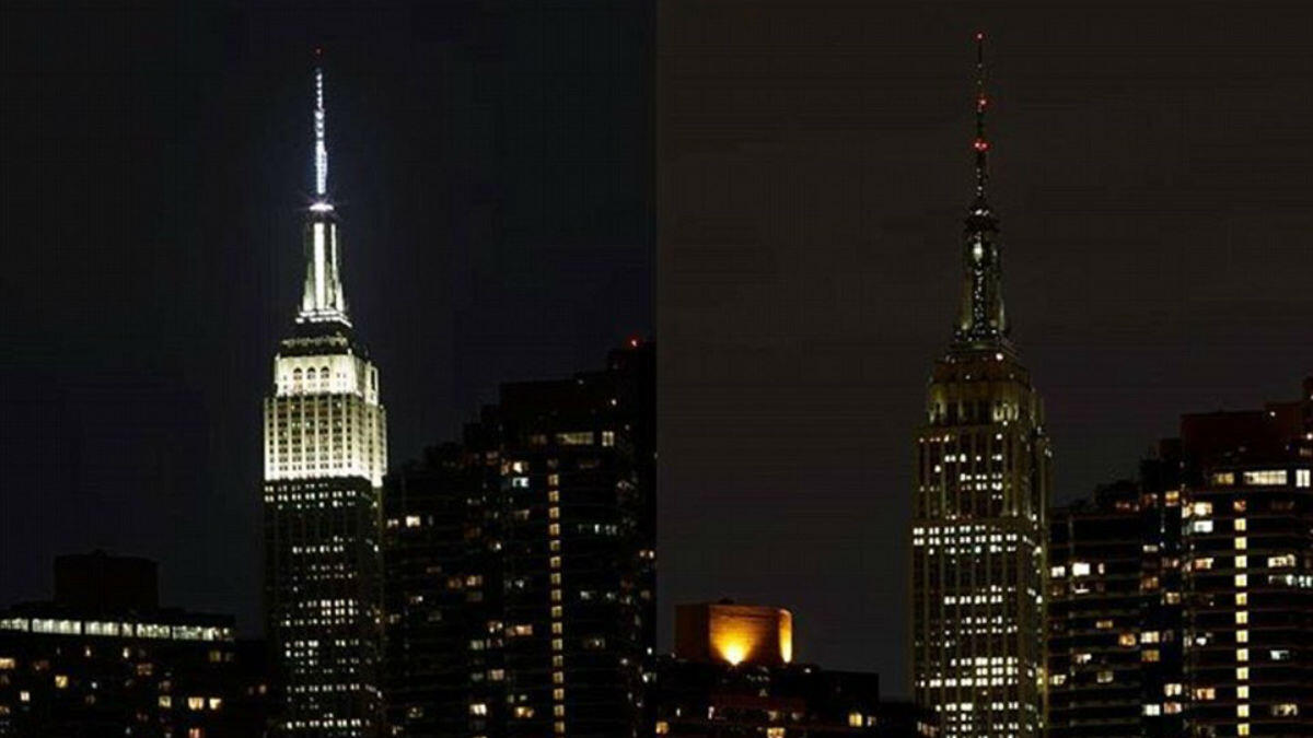 خيم الظلام على مبنى "إمباير ستيت"، أعلى ناطحة سحاب في مدينة نيويورك بالولايات المتحدة الأمريكية.