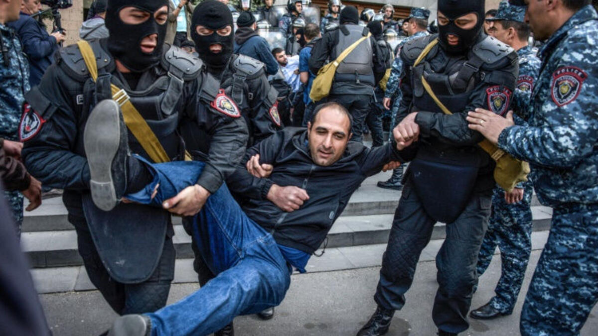 During mass protests in Yerevan against the ex-president's election as prime minister. Police detained hundreds of protesters  (AFP/File Photo).
