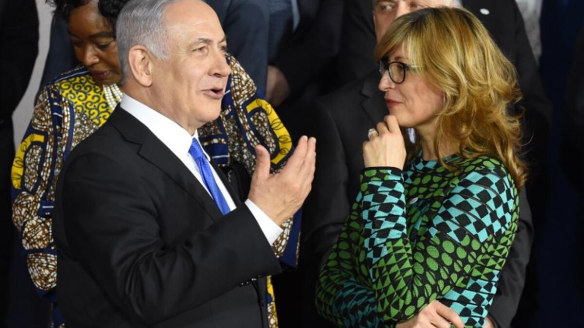 Prime minister of Israel Benjamin Netanyahu greets Bulgaria's Foreign Minister Ekaterina Zakharieva prior to a family photo during the conference on Peace and Security in the Middle east in Warsaw, on February 13, 2019 
Janek SKARZYNSKI / AFP
