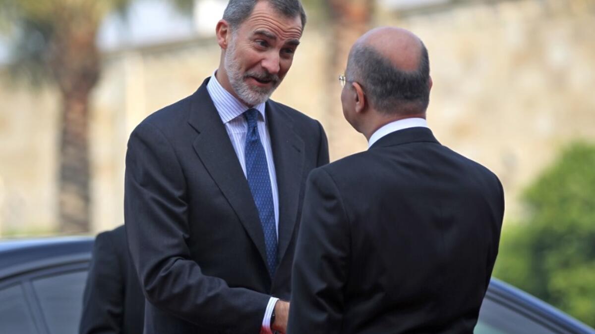 Iraqi President Barham Saleh (R) receives the King of Spain Felipe VI in the capital Baghdad on January 30, 2019. King Felipe visited special forces helping Iraq fight terrorists, during the first trip by a Spanish monarch to the war-ravaged country in four decades, a diplomat said.
AHMAD AL-RUBAYE / AFP