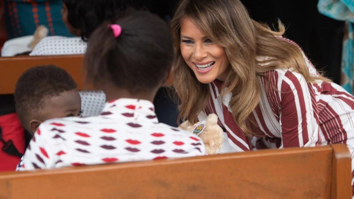 US First Lady Melania Trump greets patients during a visit to the Greater Accra Regional Hospital in Accra, Ghana, on October 2, 2018. (SAUL LOEB / AFP)