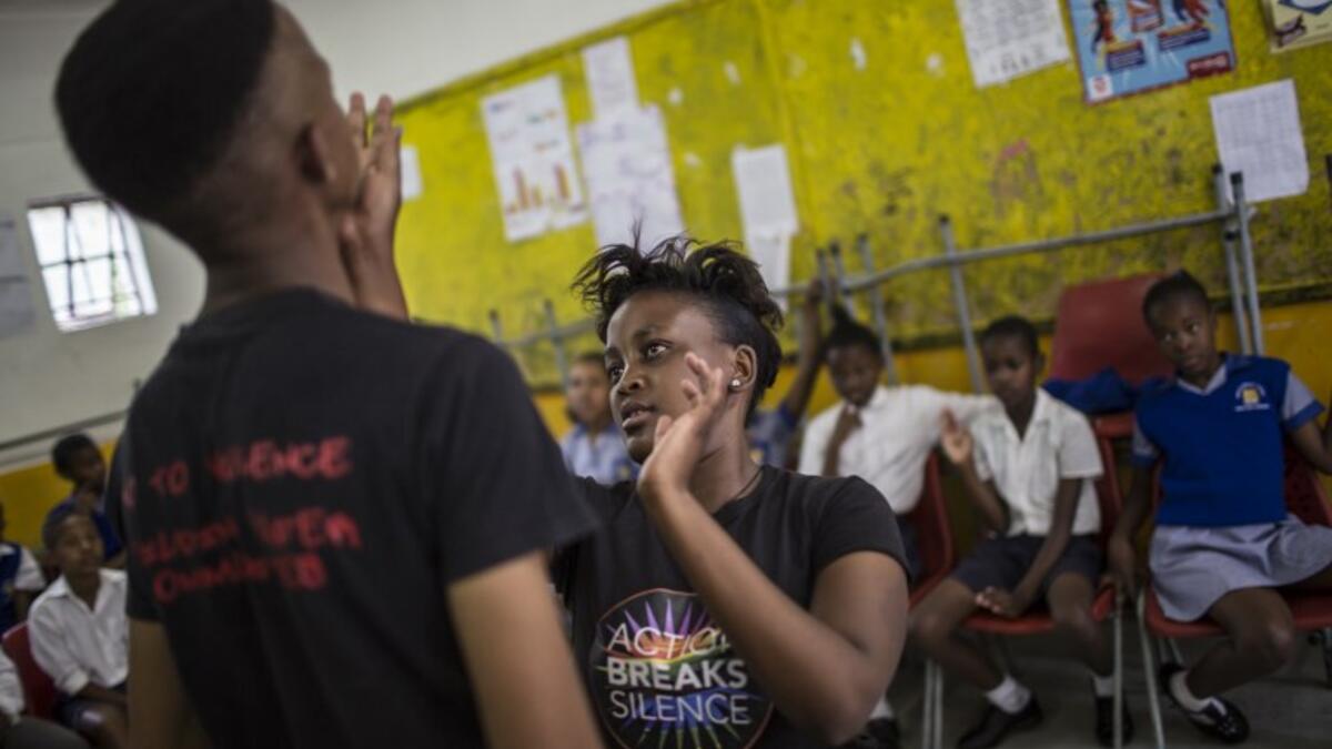 "Empowerment through Self-defence for women and girls" which aims to create a world free form fear of gender based violence. (GULSHAN KHAN / AFP)