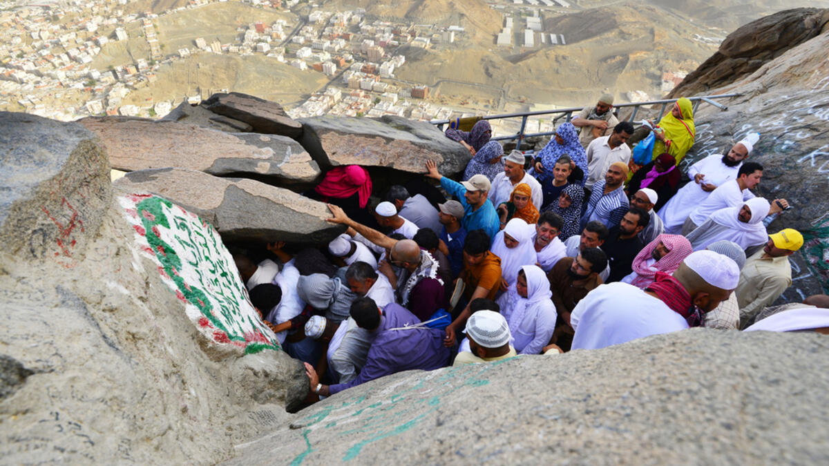 Muslims awaiting their turn to perform prayers at the cave of Hira. It was here that the first occurrence of revelation to Prophet Muhammad (Shutterstock/File Photo)