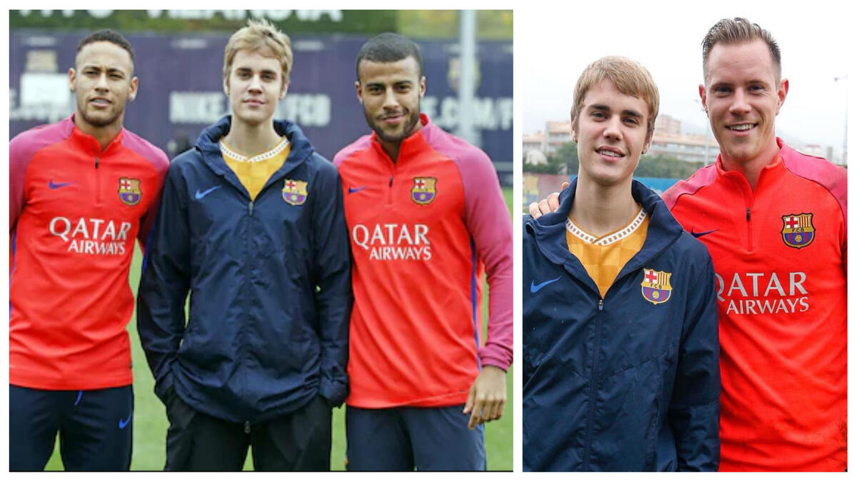 يحرص مغني البوب الكندي "جاستن بيبر" على الظهور بقميص نادي برشلونة في العديد من المناسبات باعتباره من أبرز معجبيه.