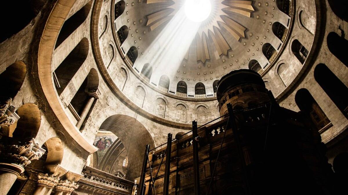 Church of the Holy Sepulchre, Jerusalem 
According to traditions dating back to the fourth century, the church is home to two of the holiest sites in Christendom, the site where Jesus of Nazareth was crucified and Jesus's empty tomb. The construction of the church began in 325/326 (Twitter)