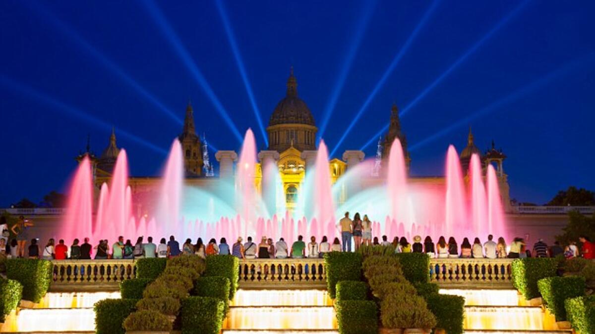 The Magic Fountain of Montjuïc is a fountain at the head of Avenida Maria Cristina in the Montjuïc neighborhood of Barcelona, Catalonia, Spain. (Shutterstock)