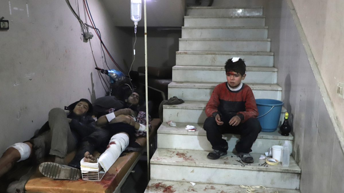 A makeshift hospital in Kafr Batna in Eastern Ghouta region, Feb 21st 2018 /AFP Amer ALMOHIBANY